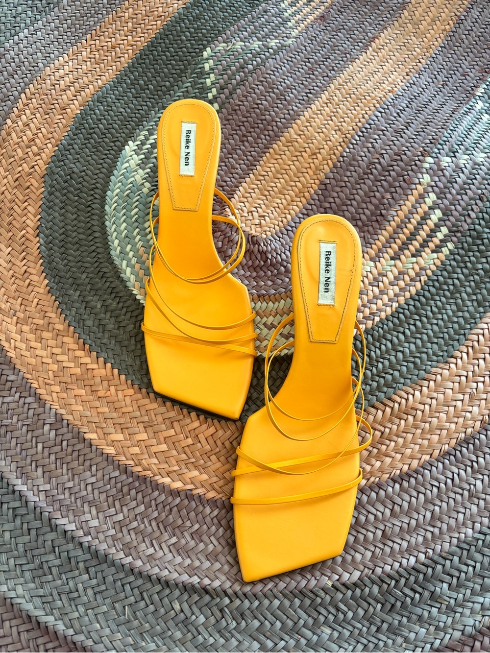 NEW Reike Nen Yellow/Orange Strappy Square-Toe Leather Wedge Mule Sz 40